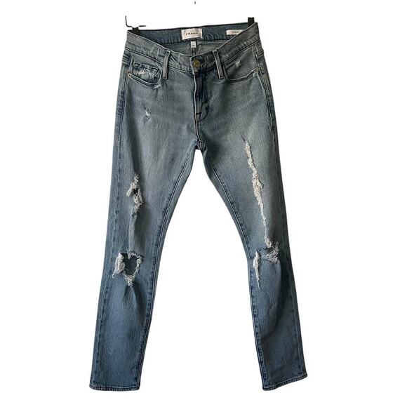 FRAME La Garçon Distressed Skinny Jeans Light Wash Size 24 - Picture 5 of 7